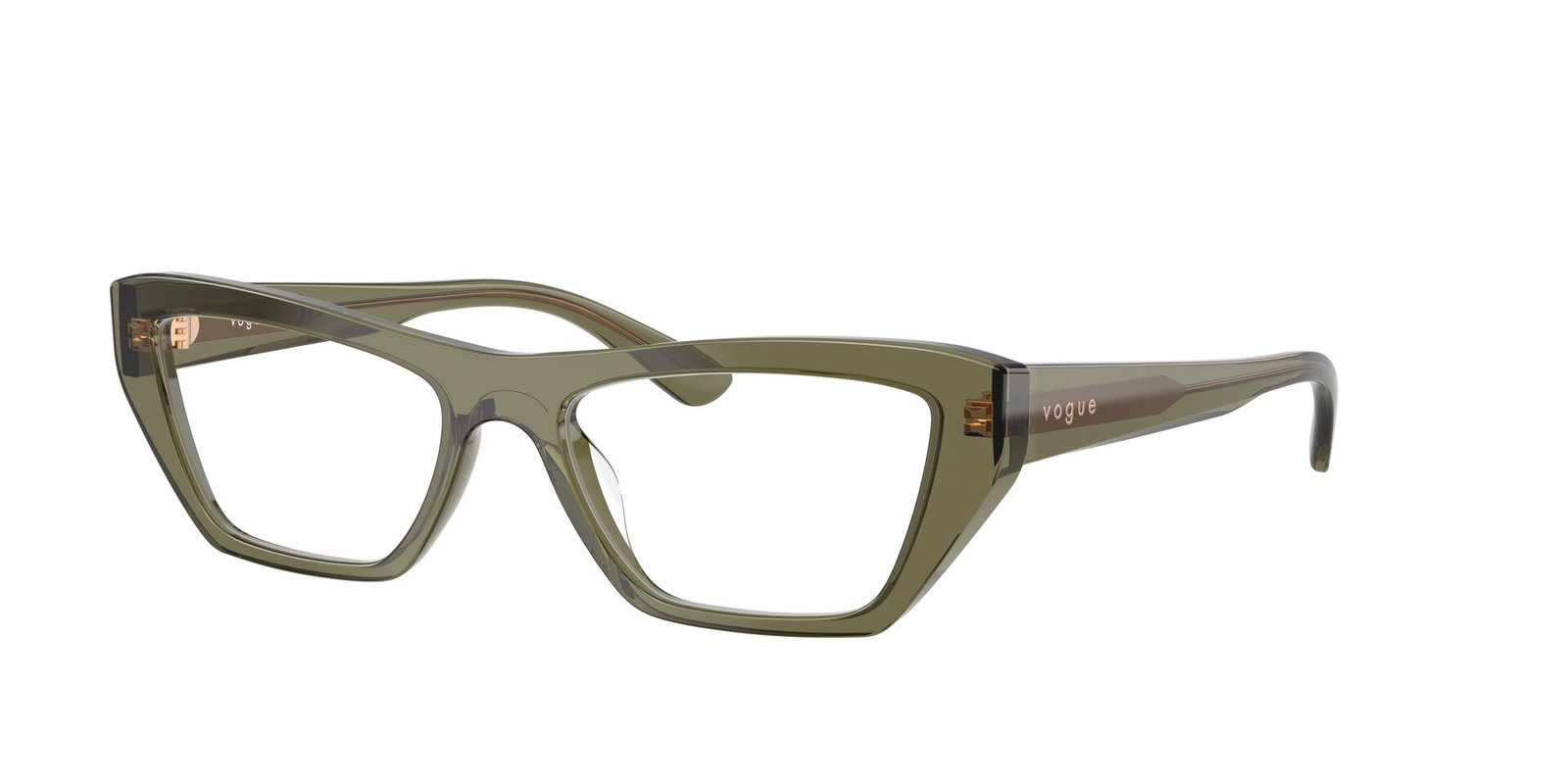 Das Bild zeigt die Brille 0VO5701U von Vogue in der Farbe olivgrün Transparent.